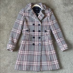 Club Monaco Pink and Gray Tartan Pea Coat